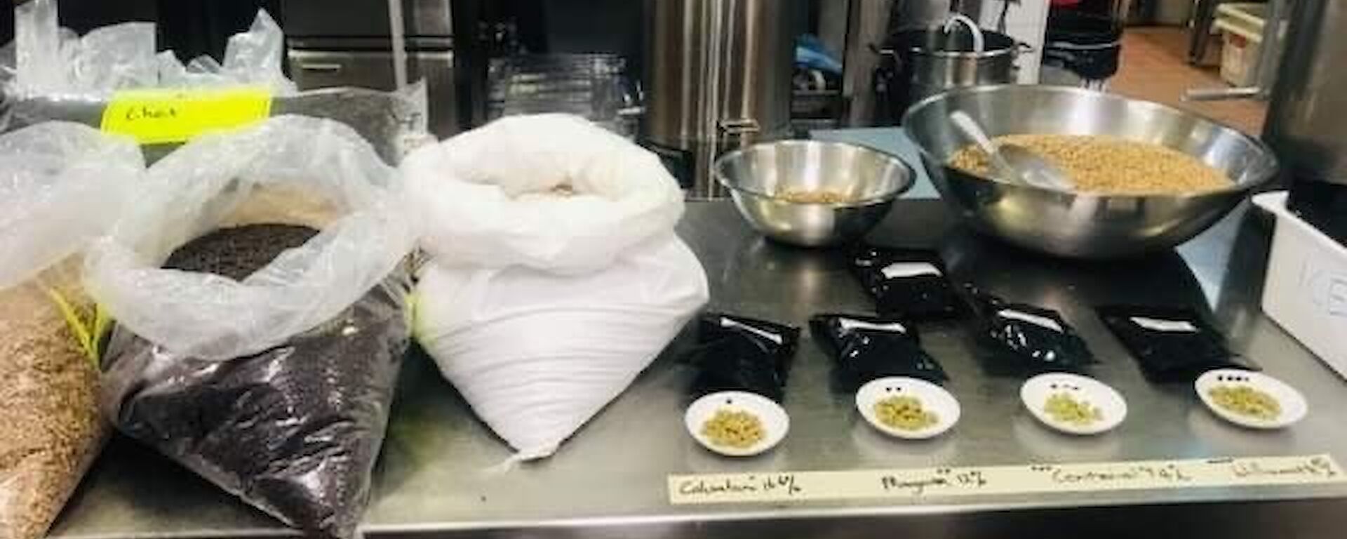 A kitchen bench displaying the brewing ingredients.