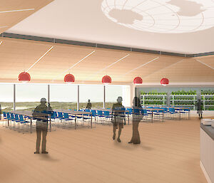 An artist’s impression of one of the communal areas in a modern Davis research station.