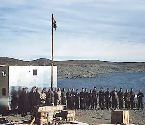 Flag raising ceremony and opening of Davis station in 1957