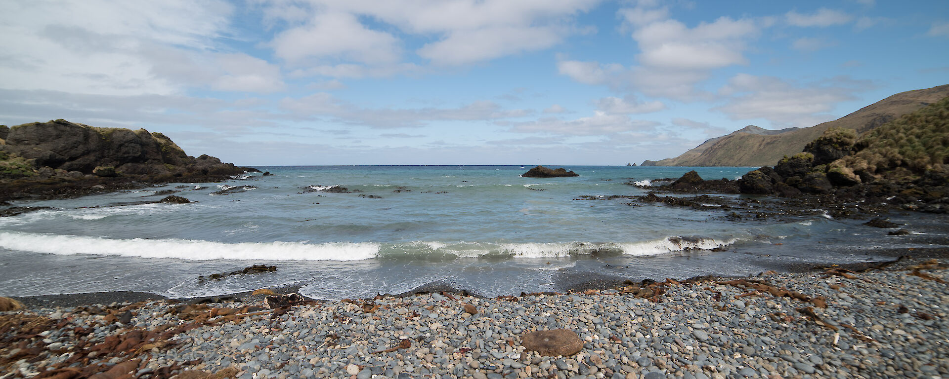 Rocky beach foreground with vista out to sea from Garden Cove