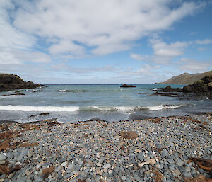 Rocky beach foreground with vista out to sea from Garden Cove