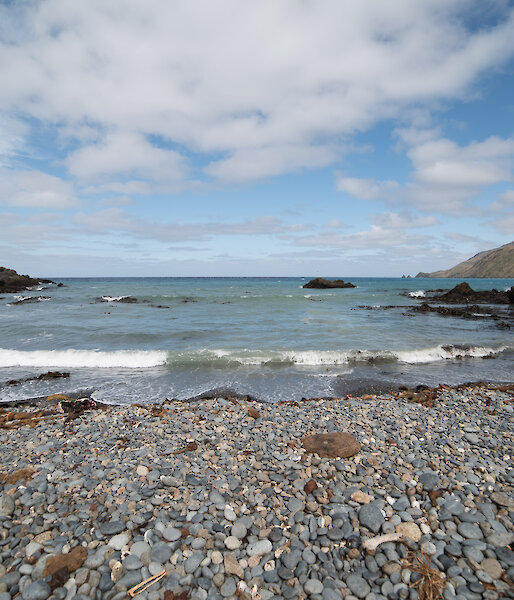 Rocky beach foreground with vista out to sea from Garden Cove