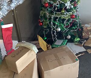 Boxes under a christmas tree
