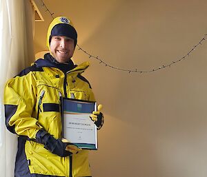 man in Australian Antarctic suit