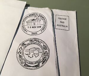 Post marks from Antarctica on a letter