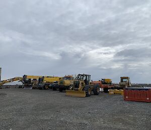 Parked plant machinery in a row