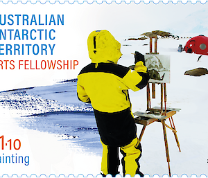 2021 stamp from Australian Antarctic Territory showing painter on ice