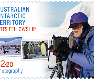 2021 stamp from Australian Antarctic Territory showing photographer in Antarctica
