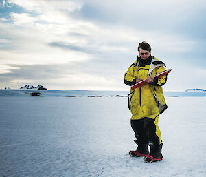 man sketching on ice