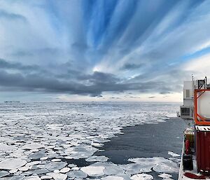 View from the side of the ship across the ice
