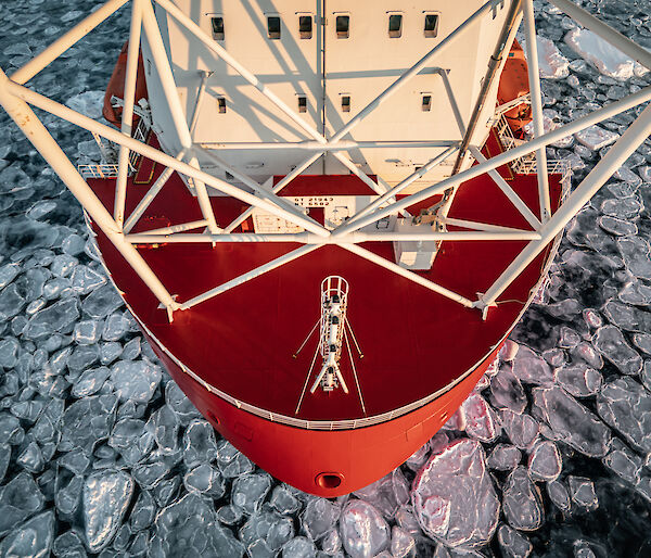 front of ship in sea ice