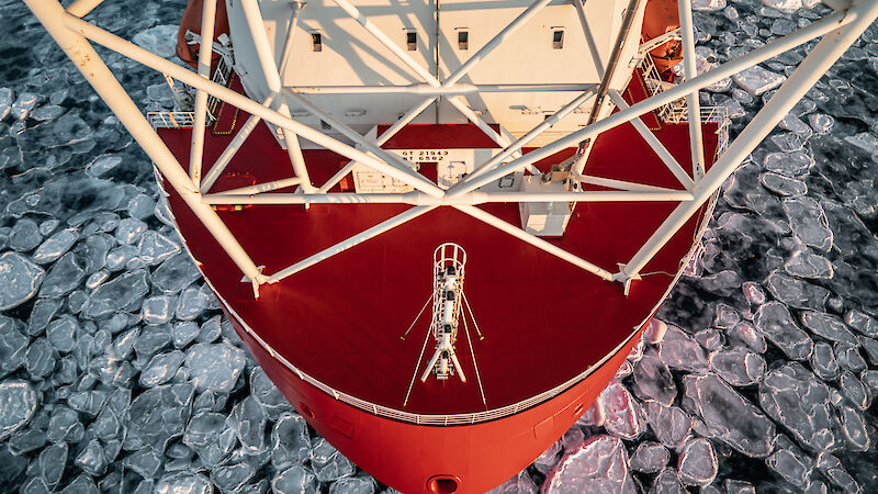 front of ship in sea ice