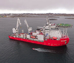 Resupply vessel at Antarctic station