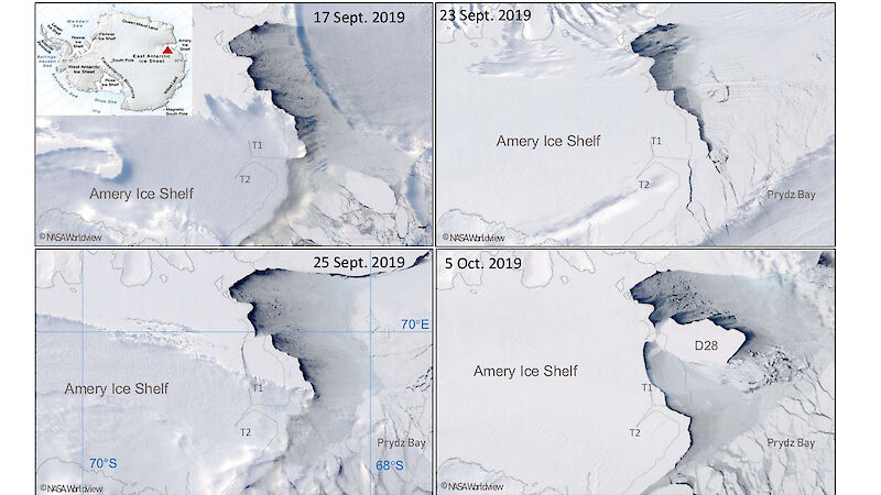 Four satellite images showing Amery Ice Shelf