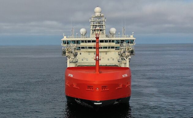 Bow view of Nuyina at sea.