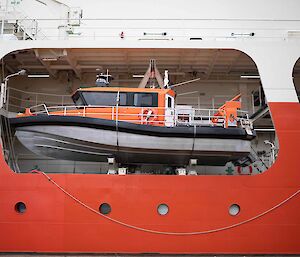Small boat stowed on Nuyina.