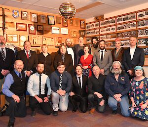 A group photo of the Mawson team all dressed up before going for dinner.