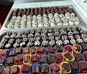Two trays of home made chocolates
