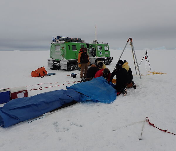 Instruments on the ice, tucked up in their sled beds to stop them from freezing