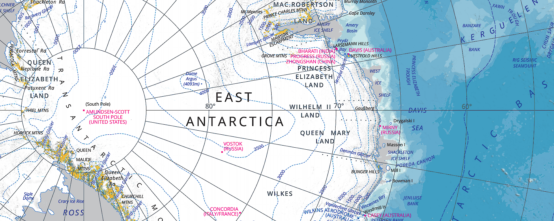 A map showing East Antarctica