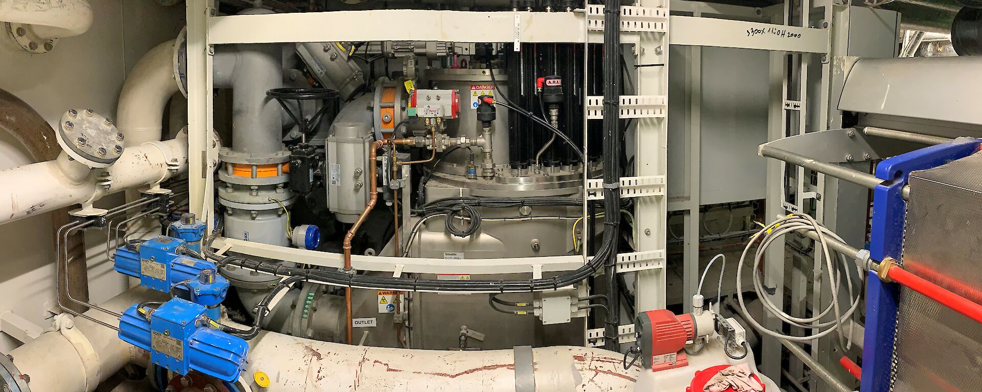The ballast water treatment plant on the ship.
