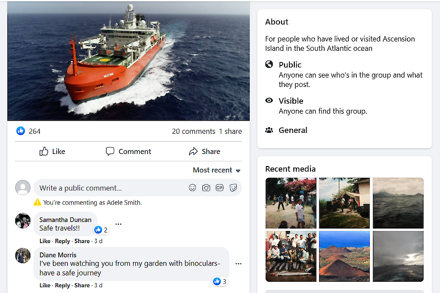 A screen shot of a Facebook page with a picture of Nuyina with comments below