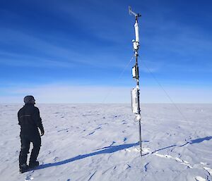 A man standing next to the Automatic Weather Station