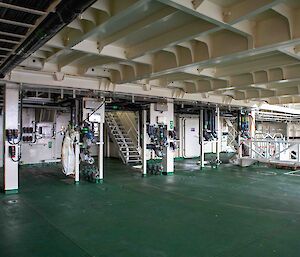 A series of pipes and service outlets onboard RSV Nuyina awaiting shipping containers.
