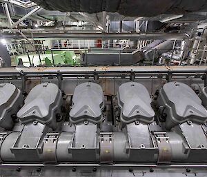 Large ship's engine on display