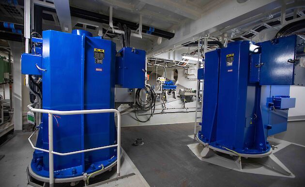 Large blue tunnel thrusters form part of the ship's engine