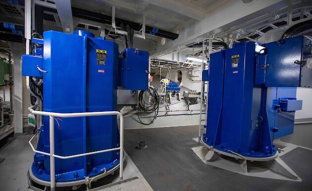 Large blue tunnel thrusters form part of the ship's engine