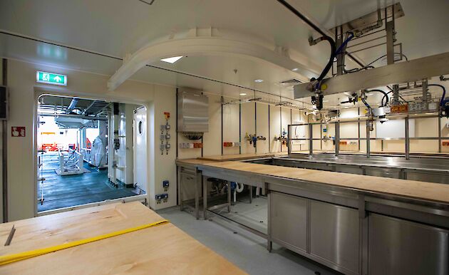 A wet science lab opens directly onto the trawl deck