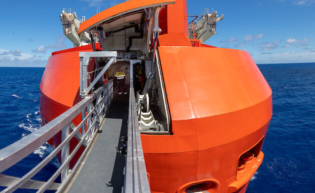 The Forward Outboard Deployment System is a gangway that extends from the bow of the ship