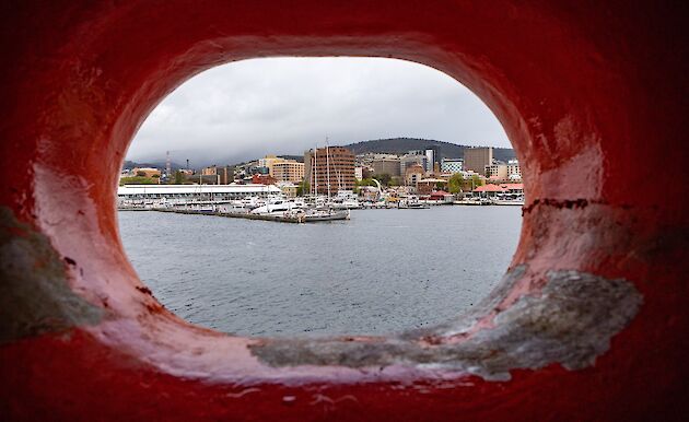 View of Hobart from a port hole.