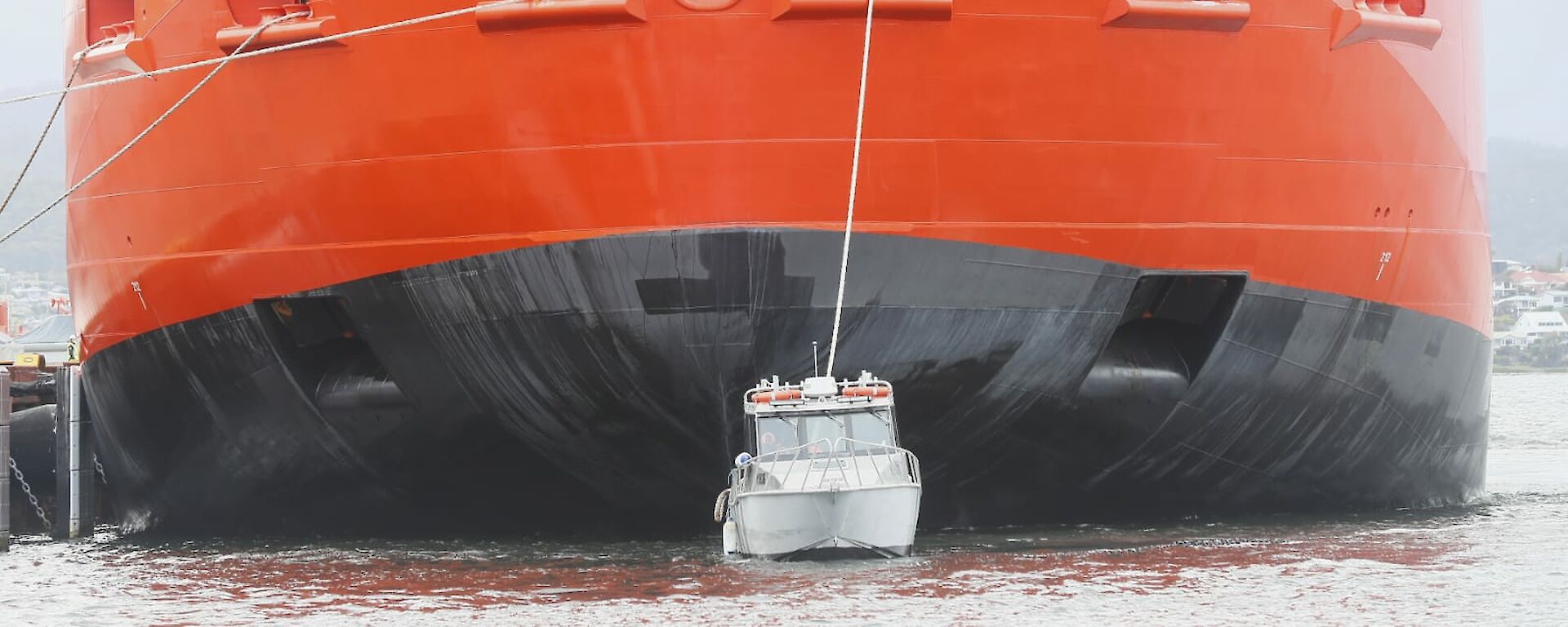 Small boat at the bow of Nuyina.