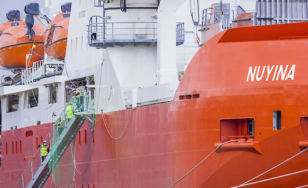 Crew getting off the RSV Nuyina in port