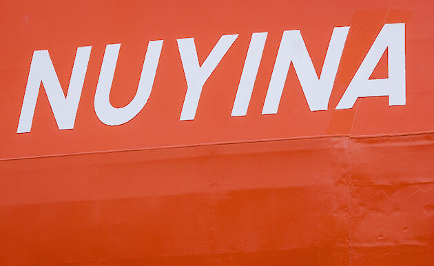 Close up of Nuyina’s name written on the hull
