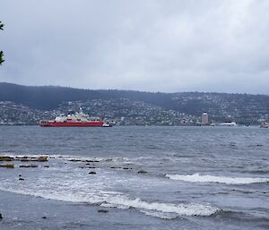 Nuyina in the distance with the Wrest Point Casino also visible