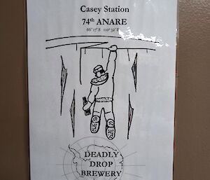 A sign with the name of Deadly Drop Brewery on a door