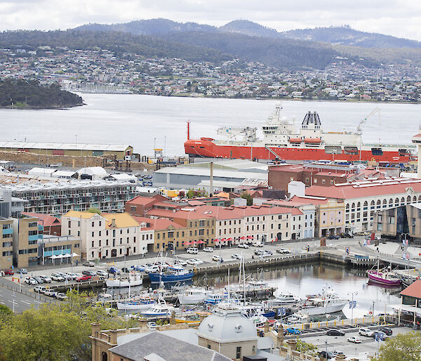 RSV Nuyina docked in Hobart wharf