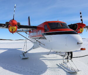 A twin otter fixed wing plane on the sea ice