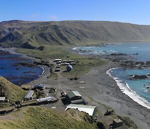 View from a hill looking down on the station on the isthmus