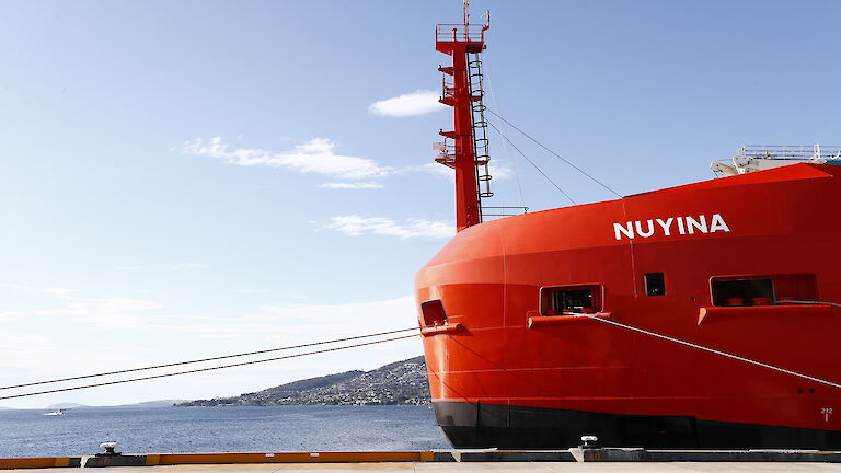 bow of ship at mooring