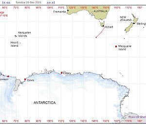 Route map of Nuyina's voyage