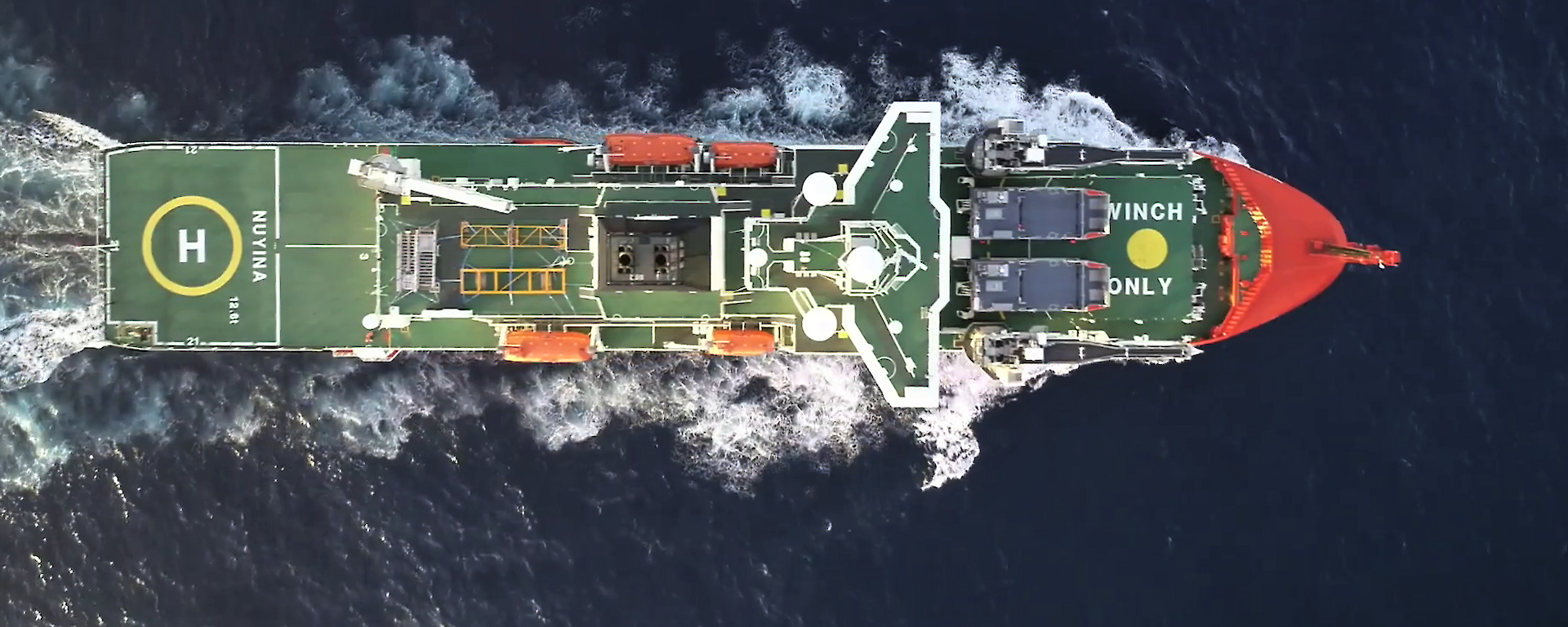 overhead aerial view of ship