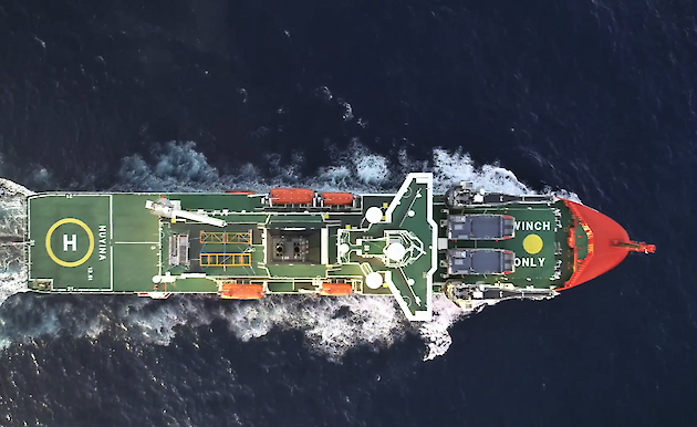 overhead aerial view of ship