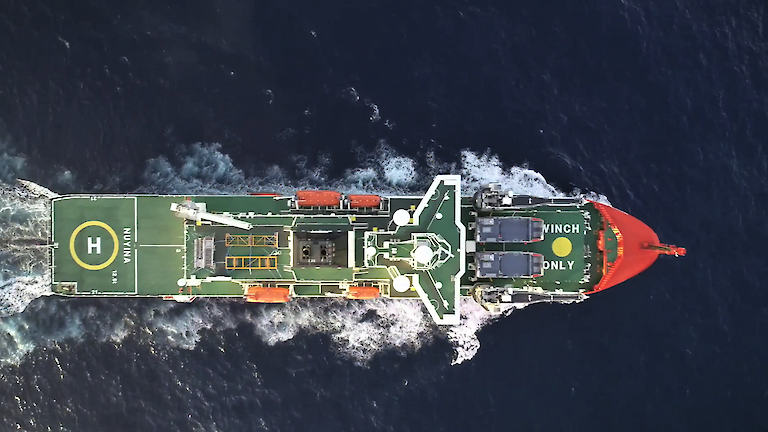 overhead aerial view of ship