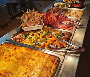 Christmas Dinner all ready to go in the bain marie at Mawson