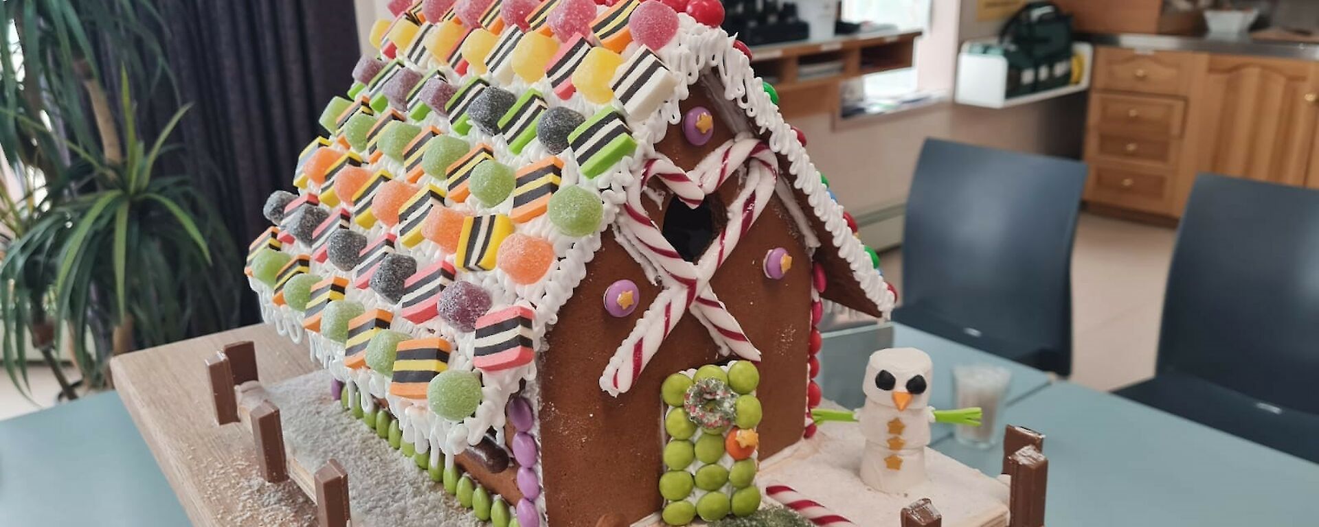 A confectionery laden gingerbread house made for Christmas by the team at Mawson station