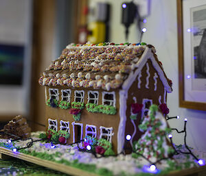 Amazing gingerbread house made by the station's Chef, complete with real fairy lights